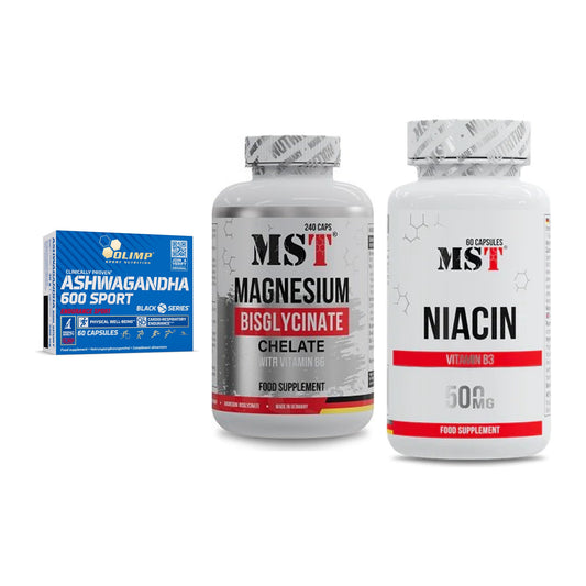 Stress & Balance: Olimp Ashwagand + MST Magnesium + MST Niacin – alle enthaltenen Artikel