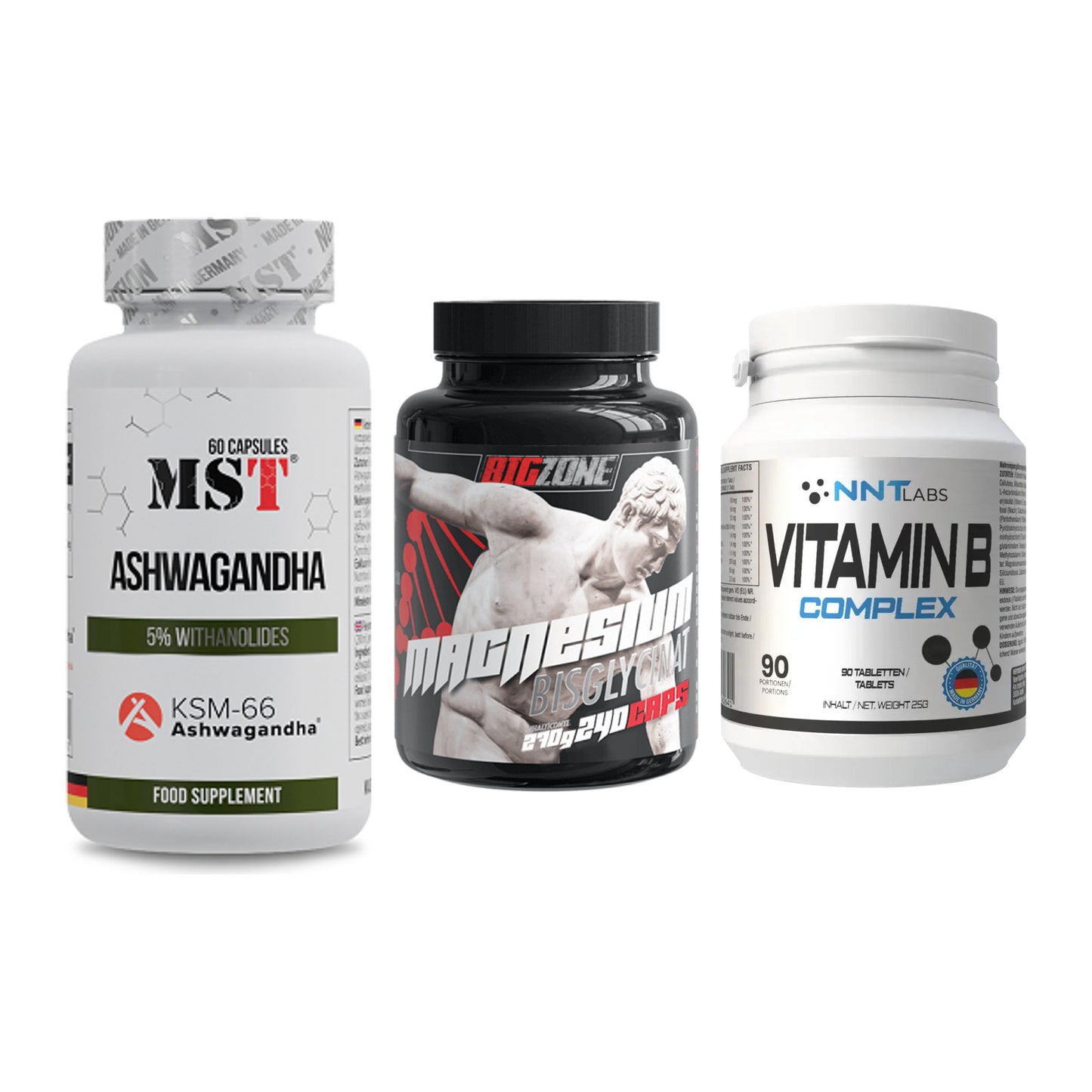 Stress & Balance: MST Ashwagandha + Big Zone + NNT Vitamin B – alle enthaltenen Artikel