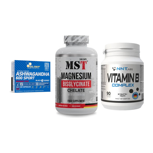Stress ed equilibrio: Olimp Ashwagand + MST Magnesium + NNT Vitamin B – tutti gli articoli inclusi
