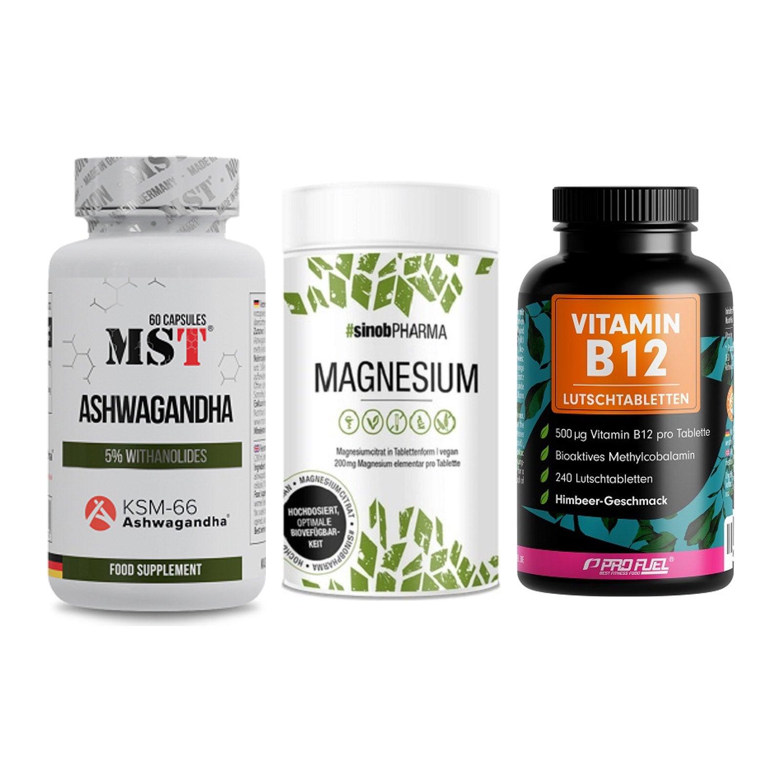 Stress & Balance: MST Ashwagandha + Sinob Magnesium + ProFuel Vitamin – alle enthaltenen Artikel