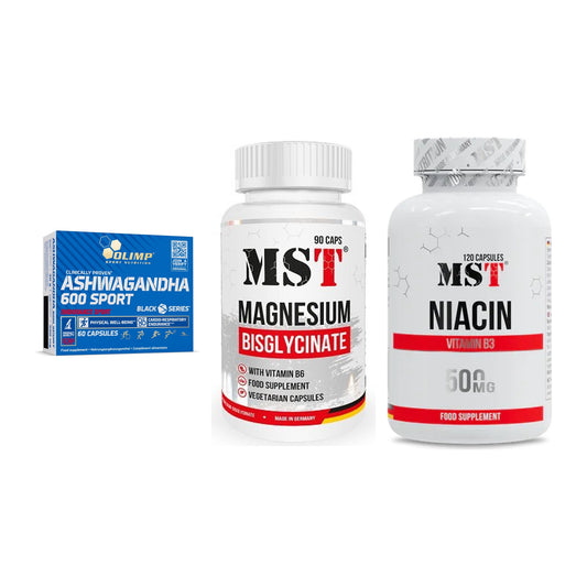 Stress & Balance: Olimp Ashwagand + MST Magnesium + MST Niacin – alle enthaltenen Artikel