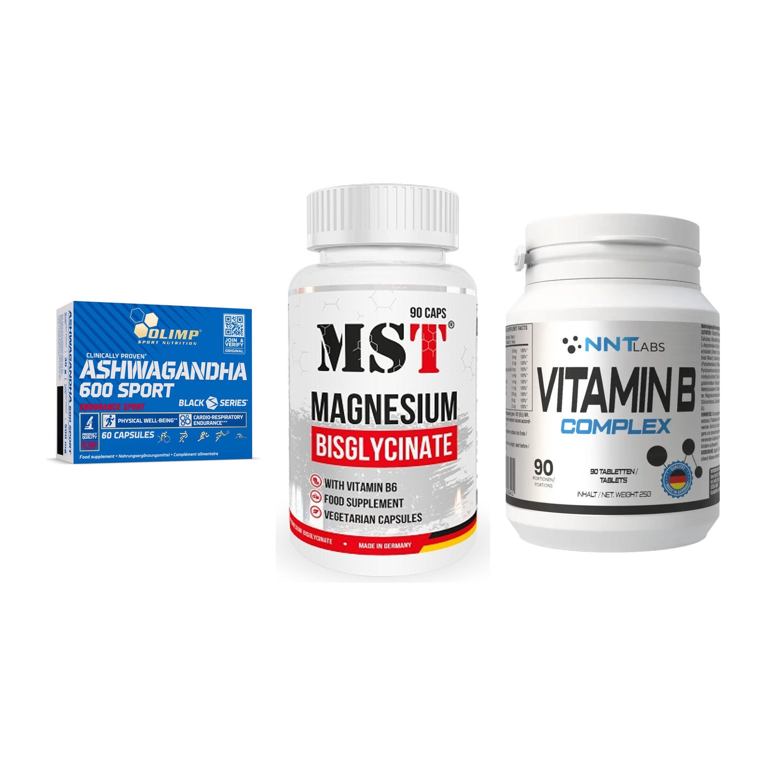 Stress & Balance: Olimp Ashwagand + MST Magnesium + NNT Vitamin B – alle enthaltenen Artikel