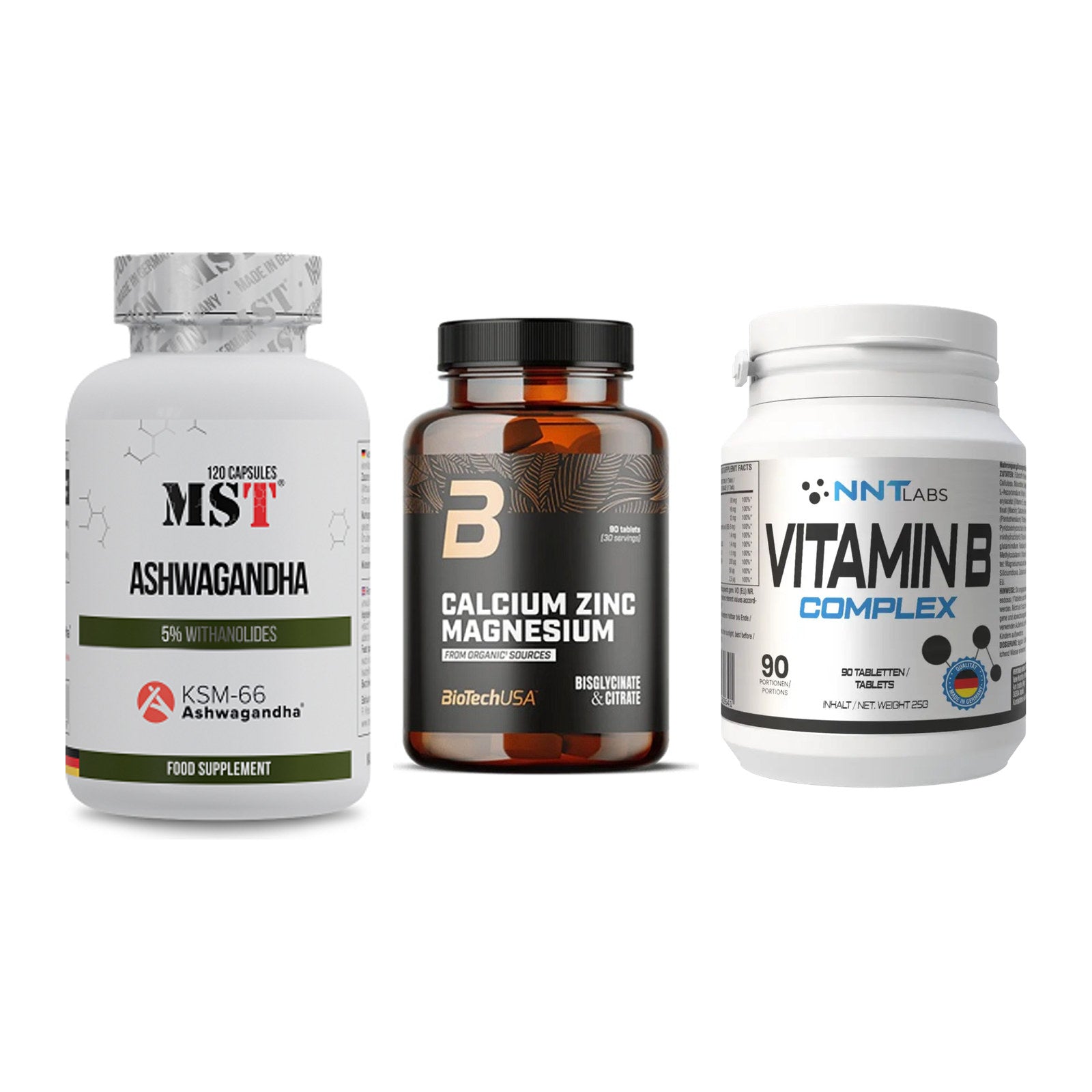 Stress & Balance: MST Ashwagandha + BioTech Calcium + NNT Vitamin B – alle enthaltenen Artikel