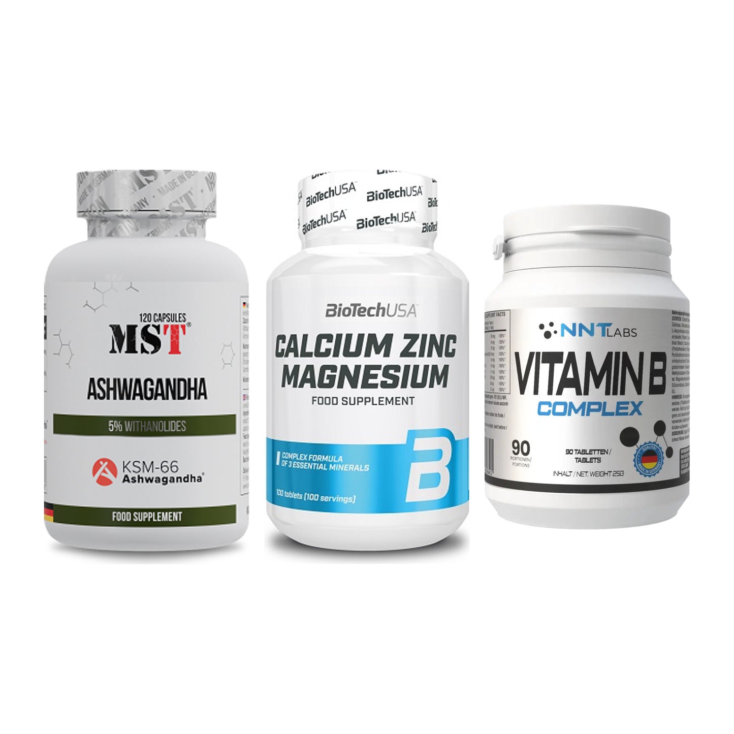 Stress & Balance: MST Ashwagandha + BioTech Calcium + NNT Vitamin B – alle enthaltenen Artikel