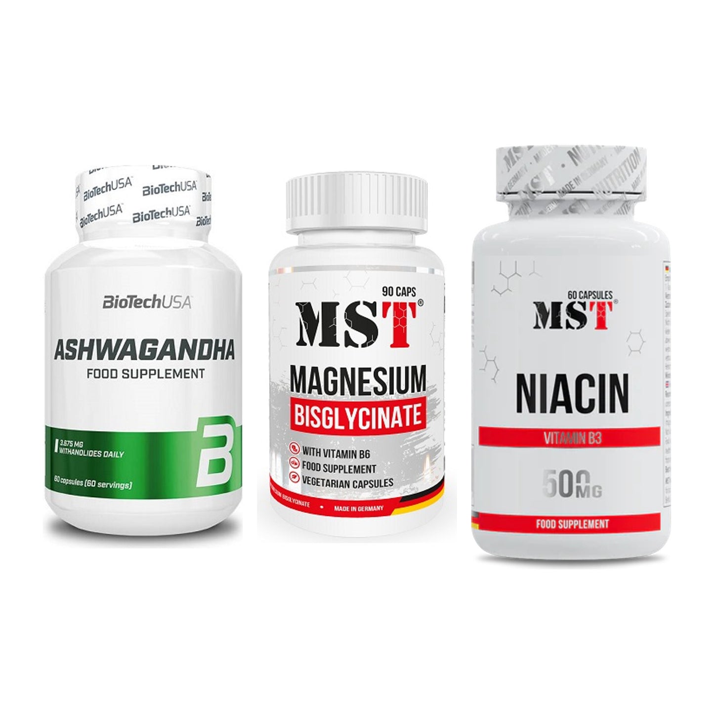 Stress & Balance: BioTech Ashwaga + MST Magnesium + MST Niacin – alle enthaltenen Artikel