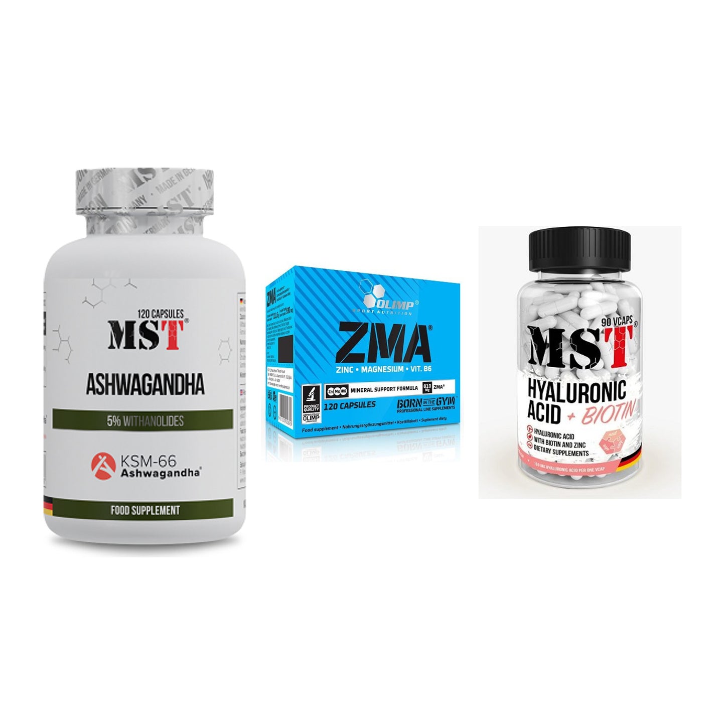 Stress & Balance: MST Ashwagandha + Olimp ZMA + MST Hyaluronic – alle enthaltenen Artikel