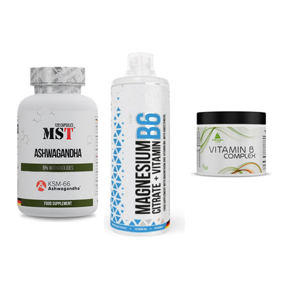 Stress & Balance: MST Ashwagandha + MST Magnesium + Peak Vitamin B – alle enthaltenen Artikel