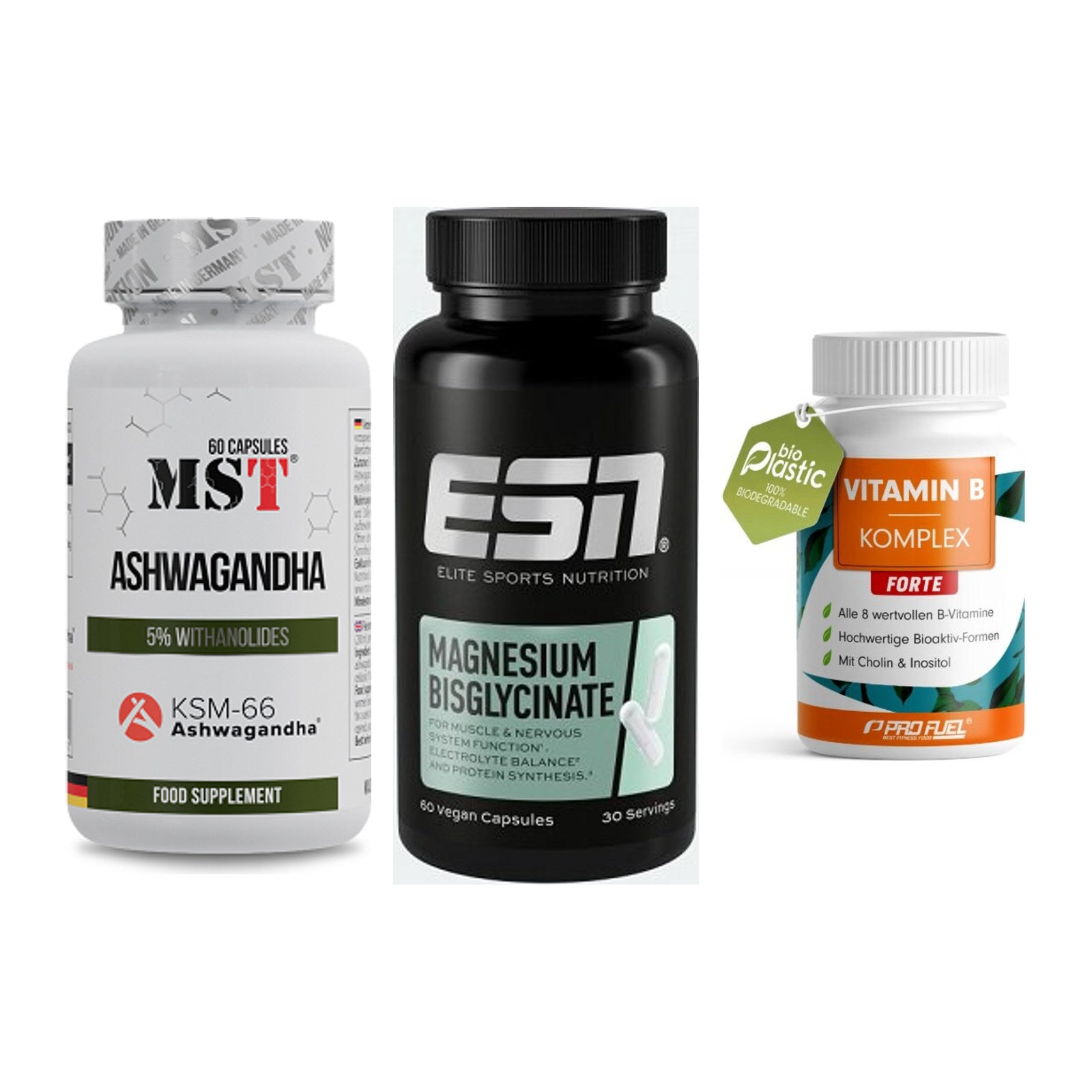 Stress & Balance: MST Ashwagandha + ESN Magnesium + ProFuel Vitamin – alle enthaltenen Artikel