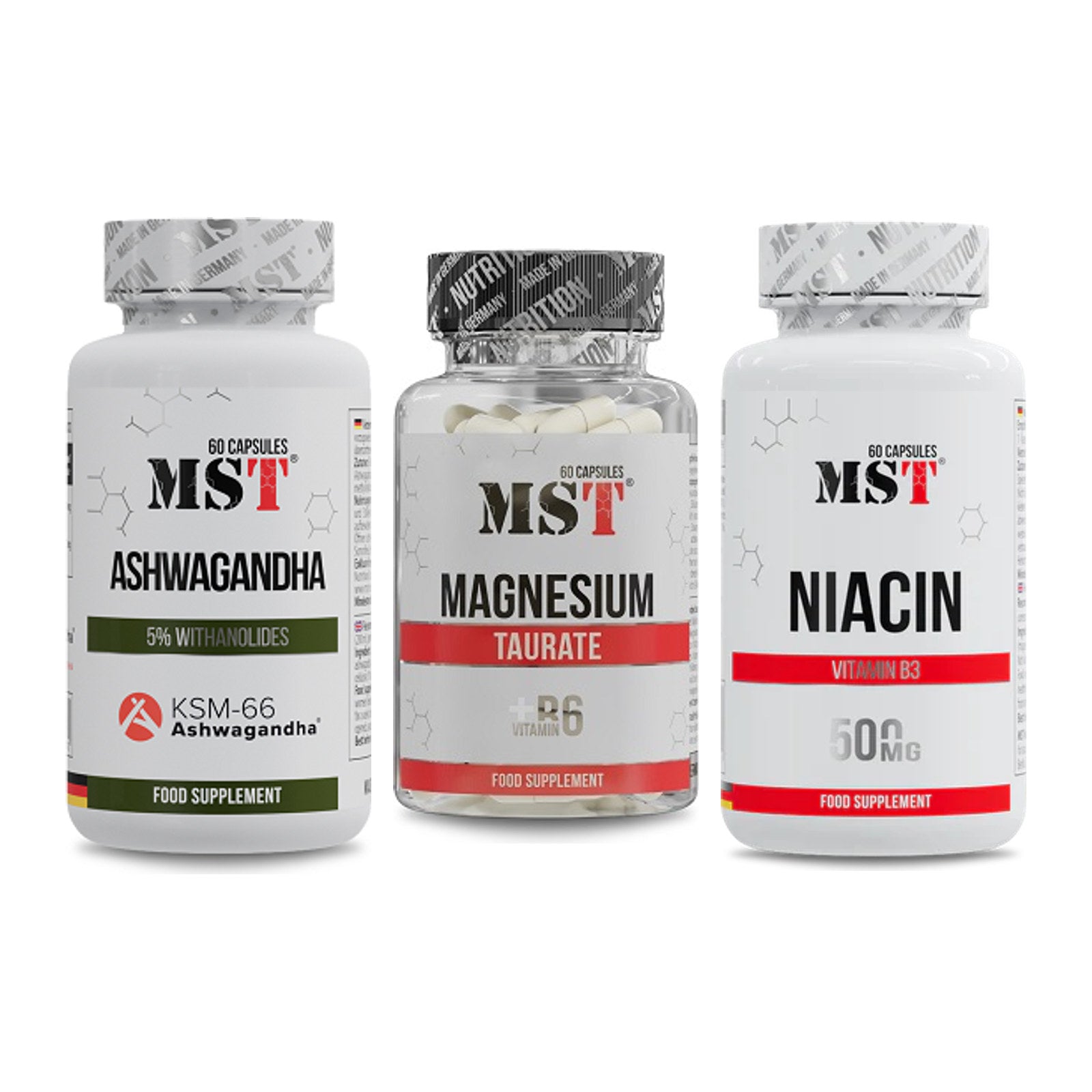 Stress & Balance: MST Ashwagandha + MST Magnesium + MST Niacin – alle enthaltenen Artikel