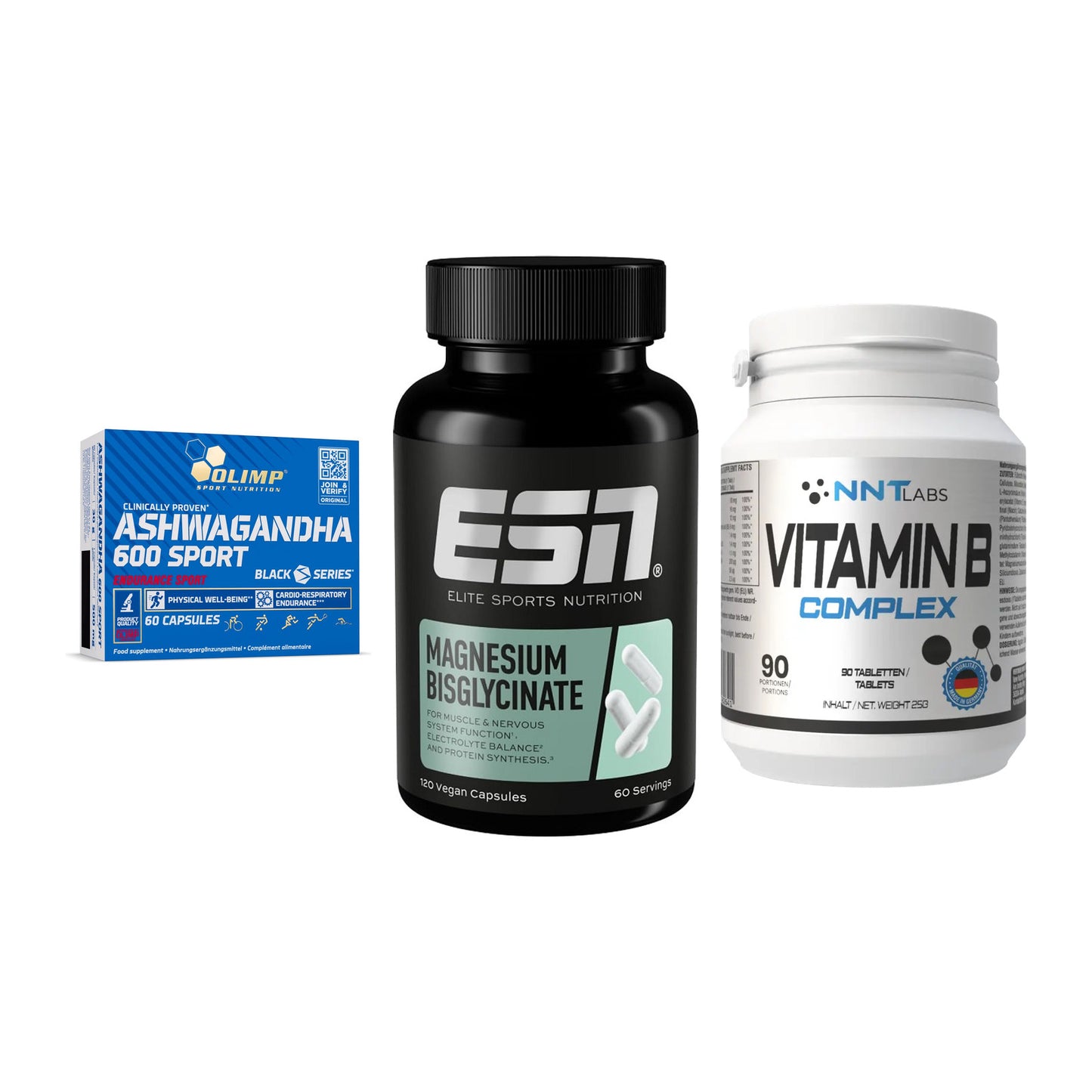 Stress & Balance: Olimp Ashwagand + ESN Magnesium + NNT Vitamin B – alle enthaltenen Artikel