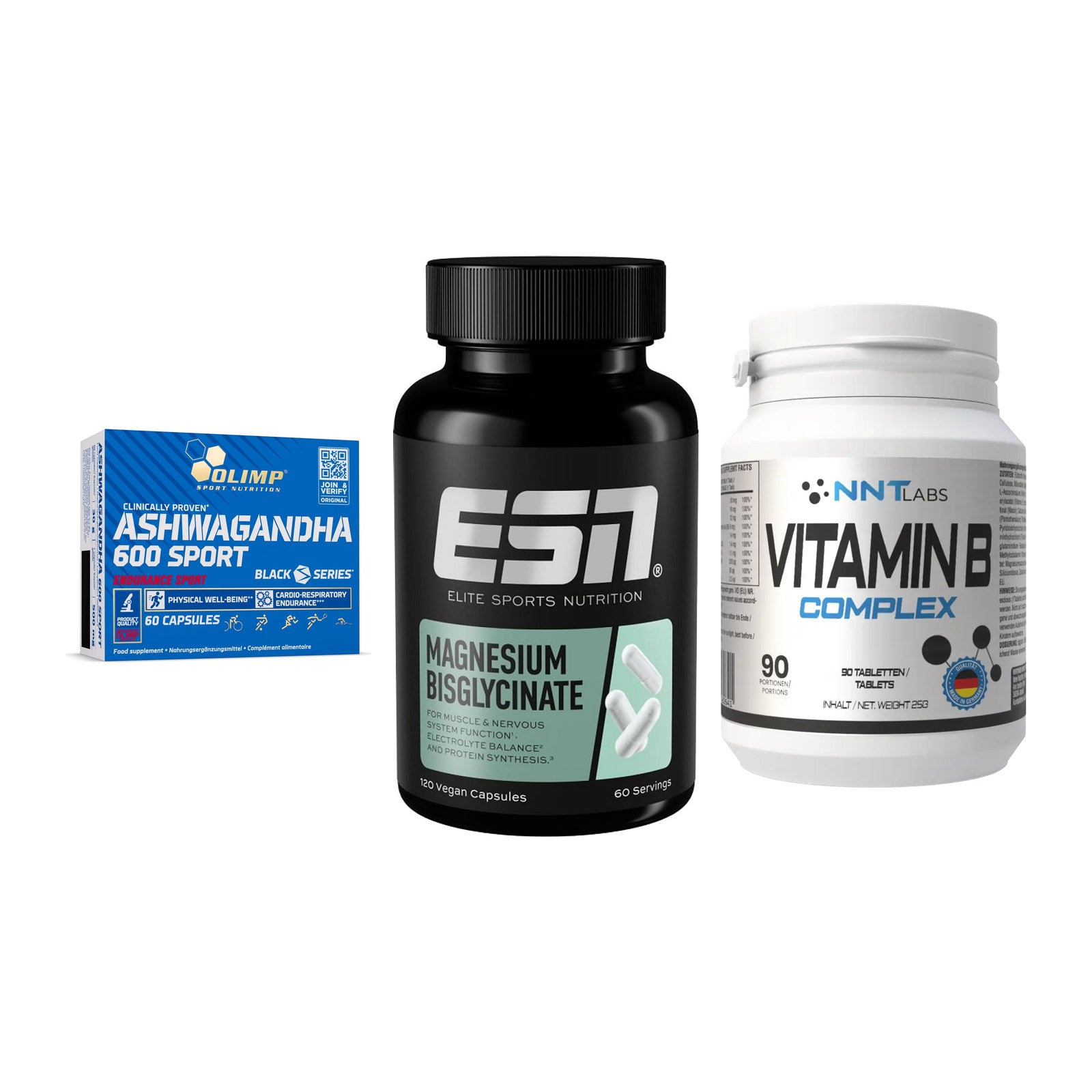 Stress & Balance: Olimp Ashwagand + ESN Magnesium + NNT Vitamin B – alle enthaltenen Artikel