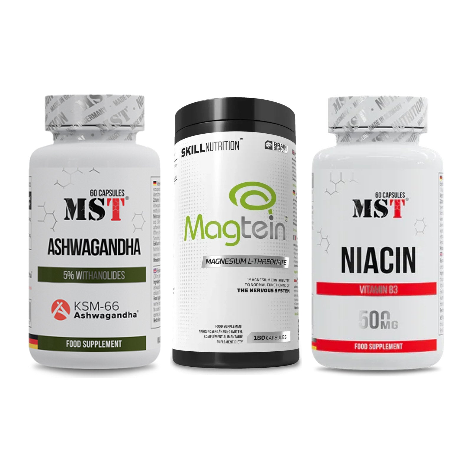 Stress & Balance: MST Ashwagandha + Skill Nutrition + MST Niacin – alle enthaltenen Artikel