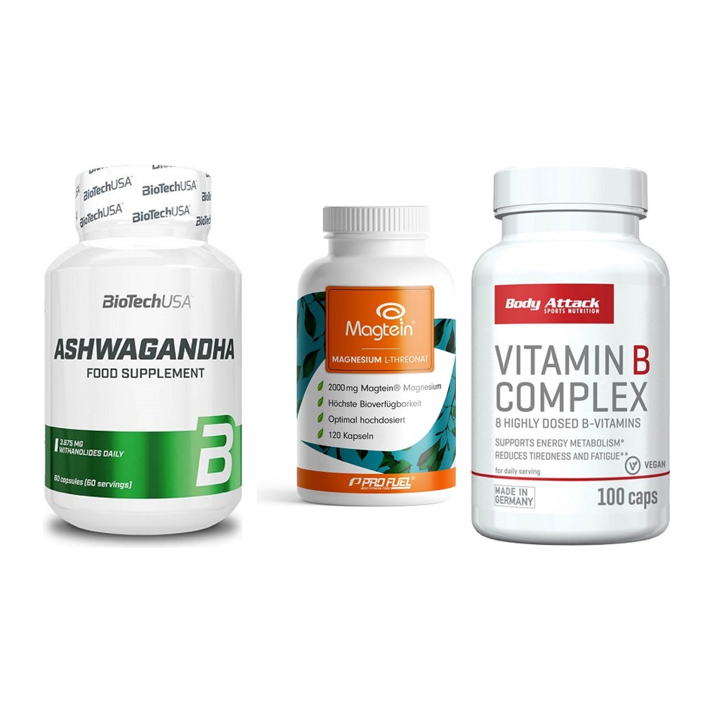 Stress & Balance: BioTech Ashwaga + ProFuel Magnesi + Body Attack – alle enthaltenen Artikel
