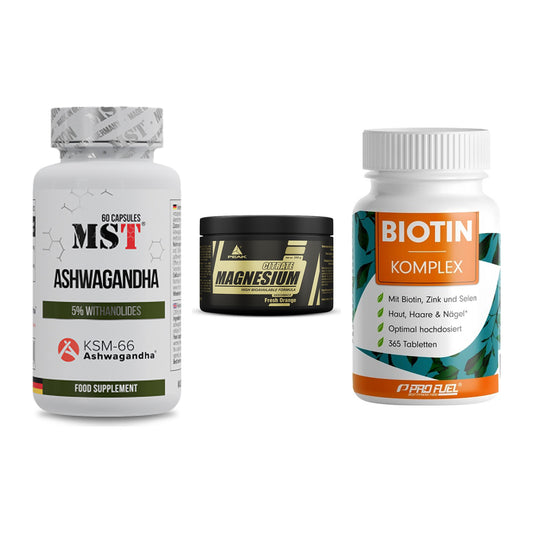 Stress & Balance: MST Ashwagandha + Peak Magnesium + ProFuel BIOTIN – alle enthaltenen Artikel