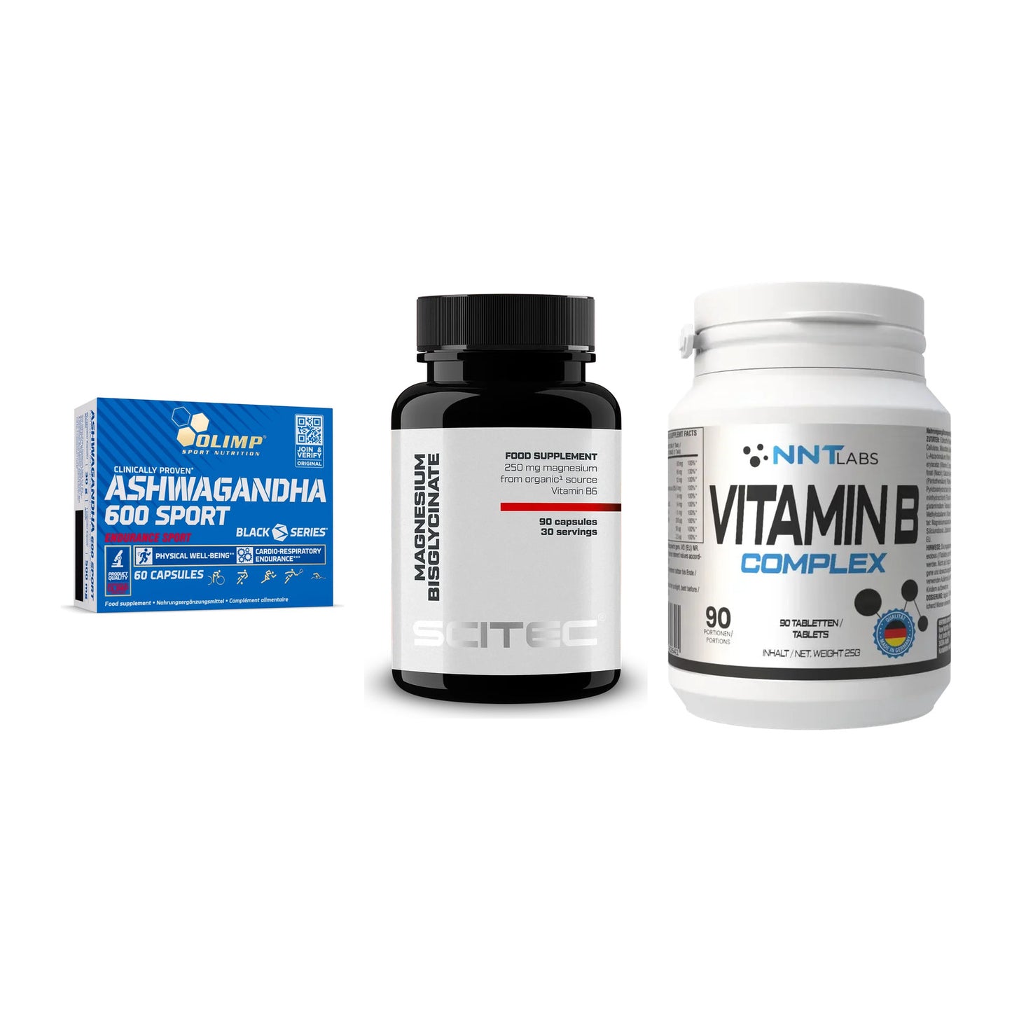 Stress & Balance: Olimp Ashwagand + Scitec Magnesiu + NNT Vitamin B – alle enthaltenen Artikel