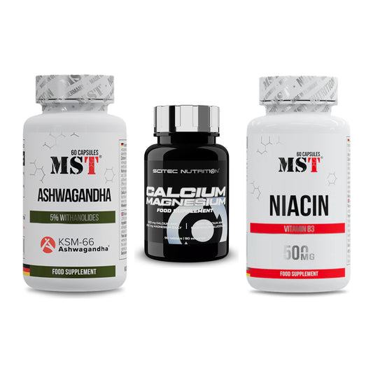 Stress & Balance: MST Ashwagandha + Scitec Calcium + MST Niacin – alle enthaltenen Artikel