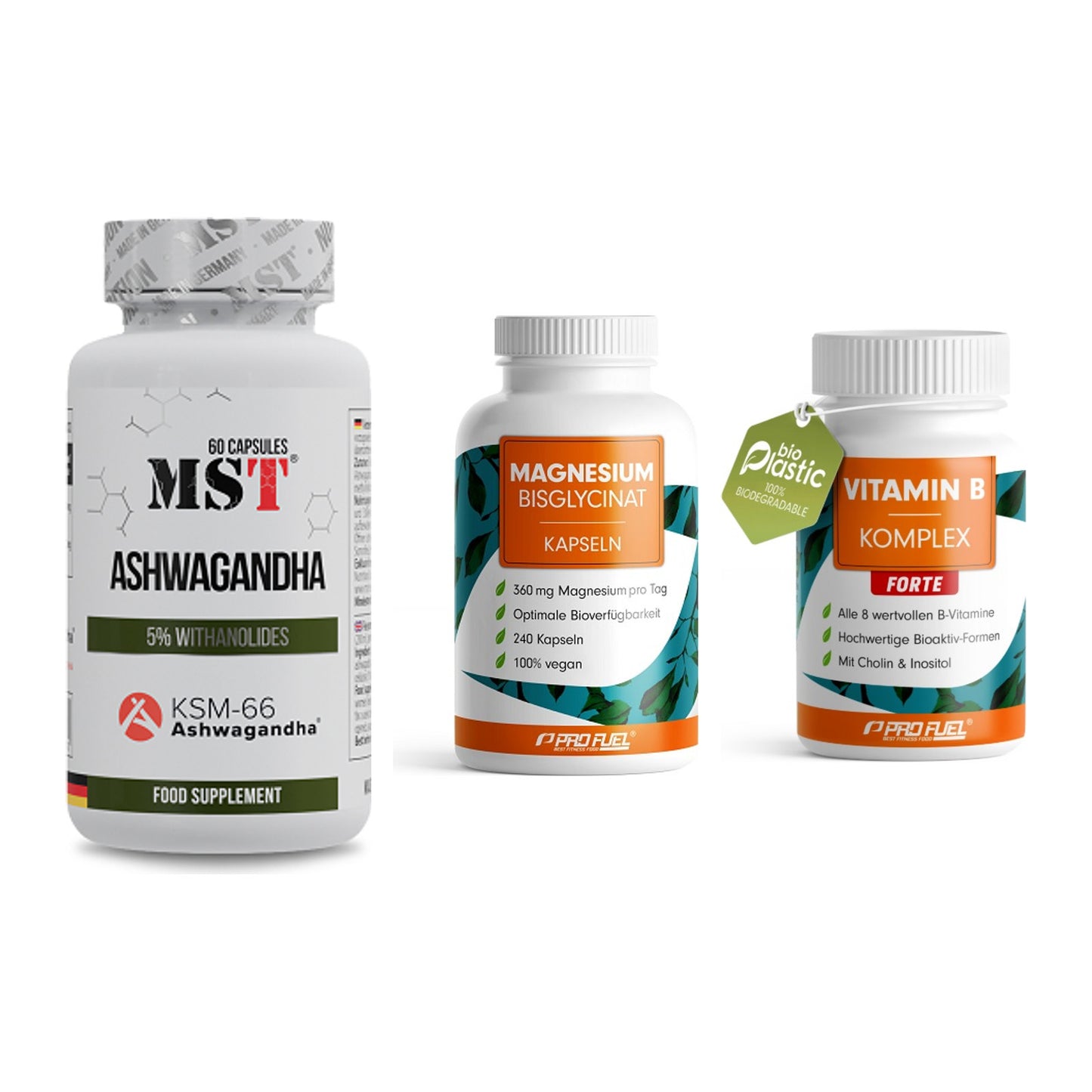 Stress & Balance: MST Ashwagandha + ProFuel Magnesi + ProFuel Vitamin – alle enthaltenen Artikel
