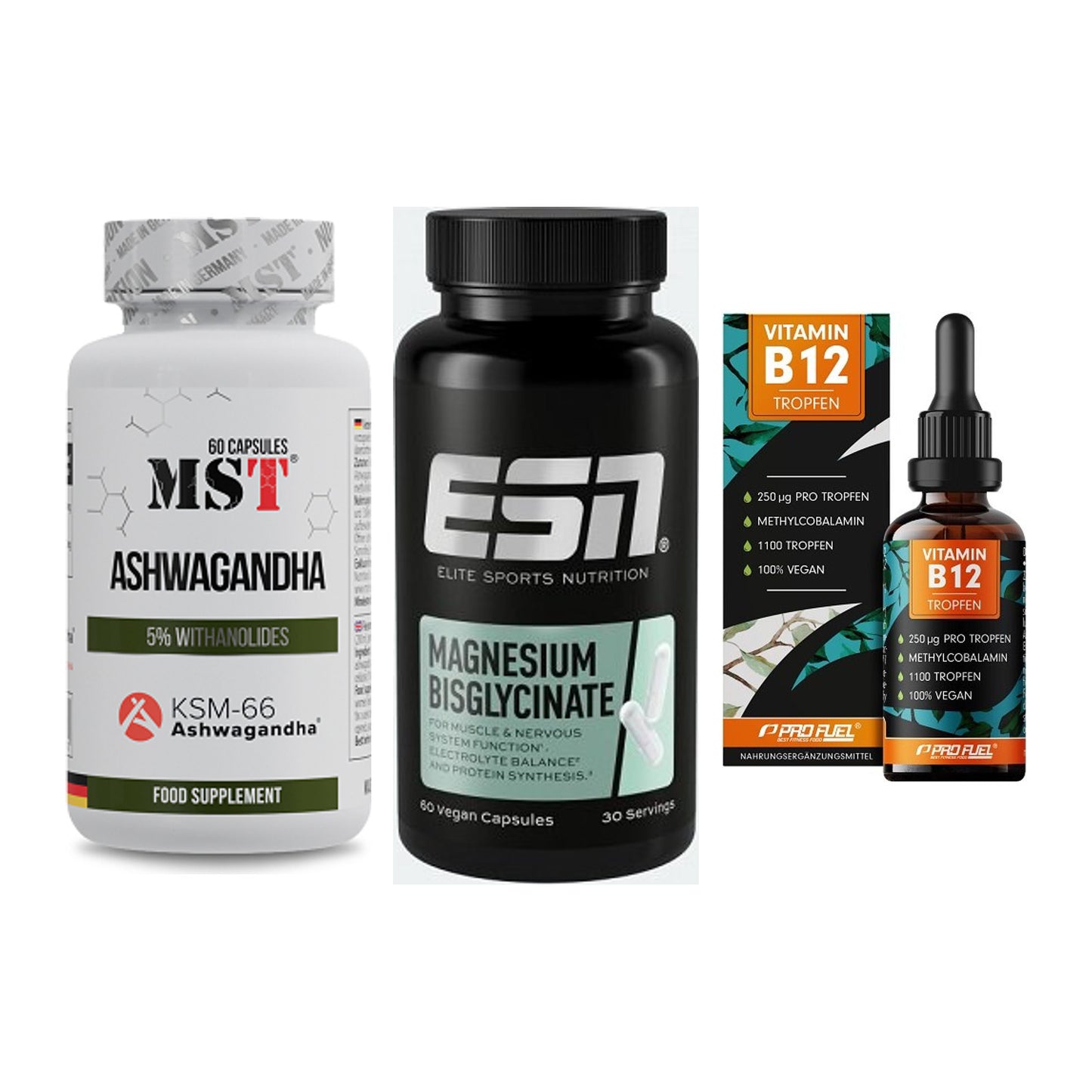 Stress & Balance: MST Ashwagandha + ESN Magnesium + ProFuel Vitamin – alle enthaltenen Artikel