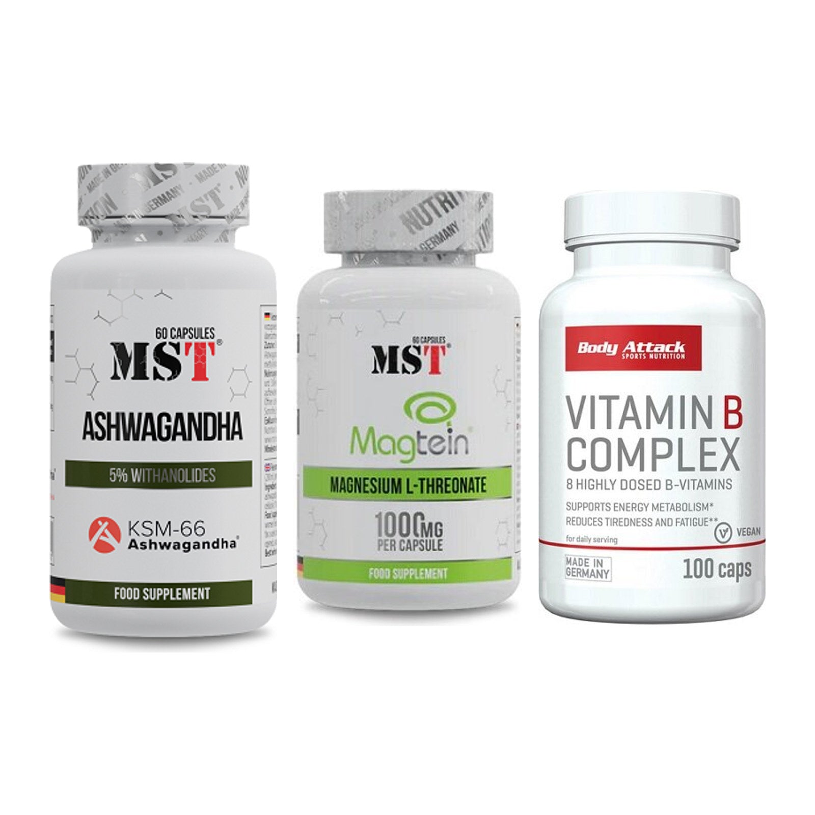 Stress & Balance: MST Ashwagandha + MST Magnesium + Body Attack – alle enthaltenen Artikel
