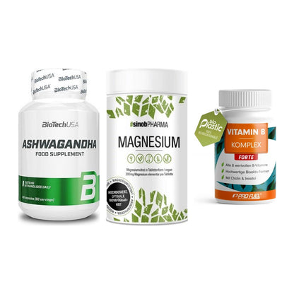 Stress & Balance: BioTech Ashwaga + Sinob Magnesium + ProFuel Vitamin – alle enthaltenen Artikel
