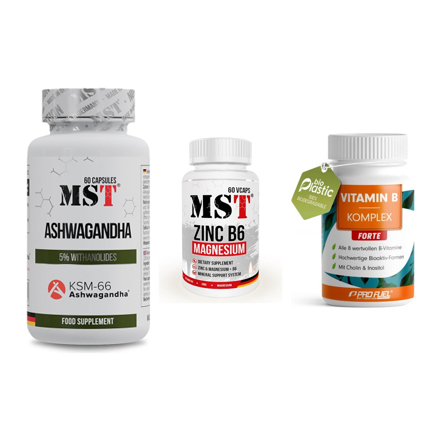 Stress & Balance: MST Ashwagandha + MST Zinc + ProFuel Vitamin – alle enthaltenen Artikel