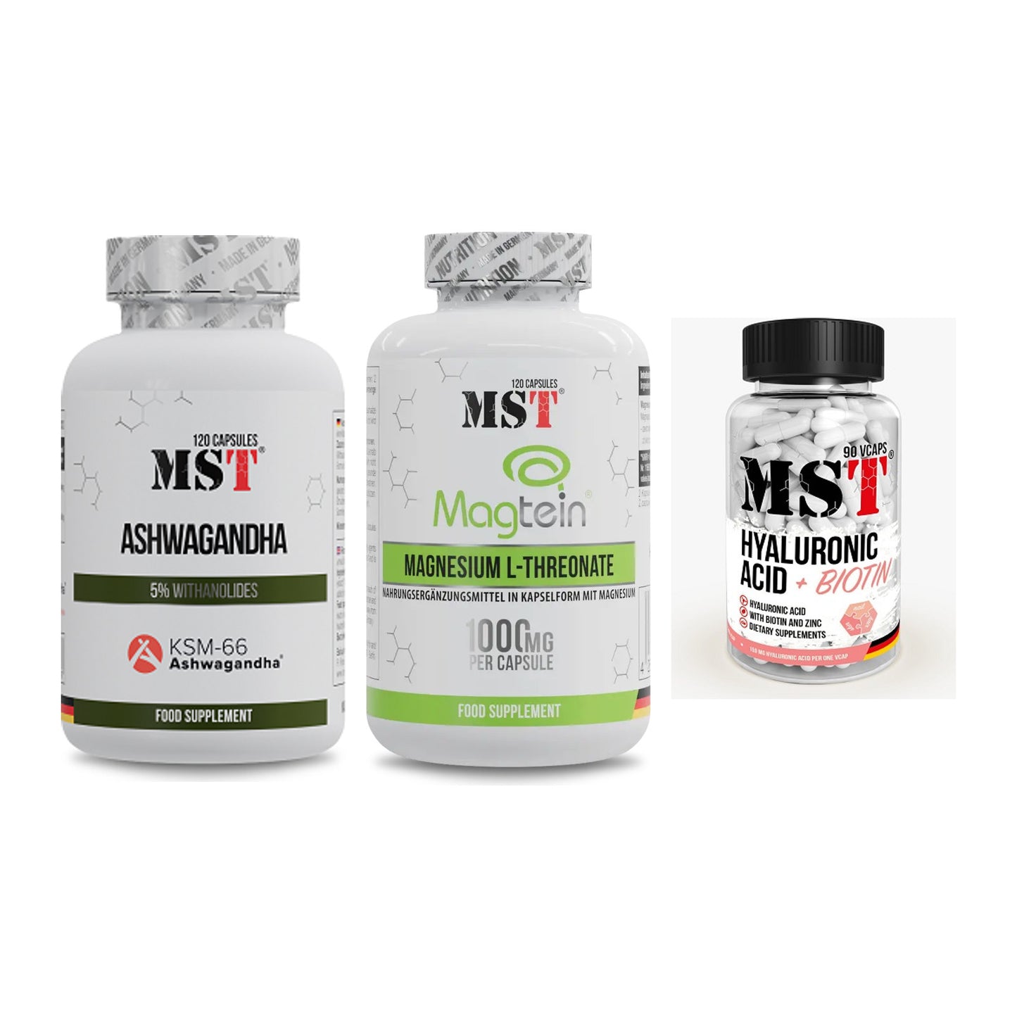 Stress & Balance: MST Ashwagandha + MST Magnesium + MST Hyaluronic – alle enthaltenen Artikel