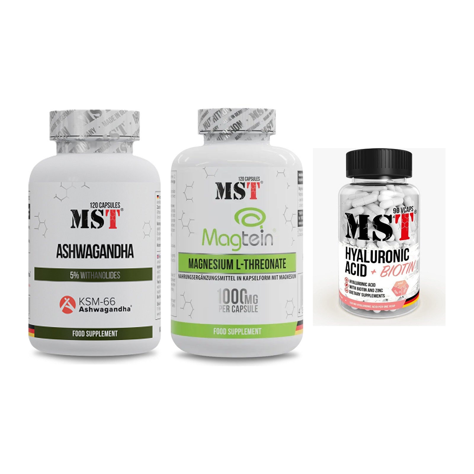 Stress & Balance: MST Ashwagandha + MST Magnesium + MST Hyaluronic – alle enthaltenen Artikel