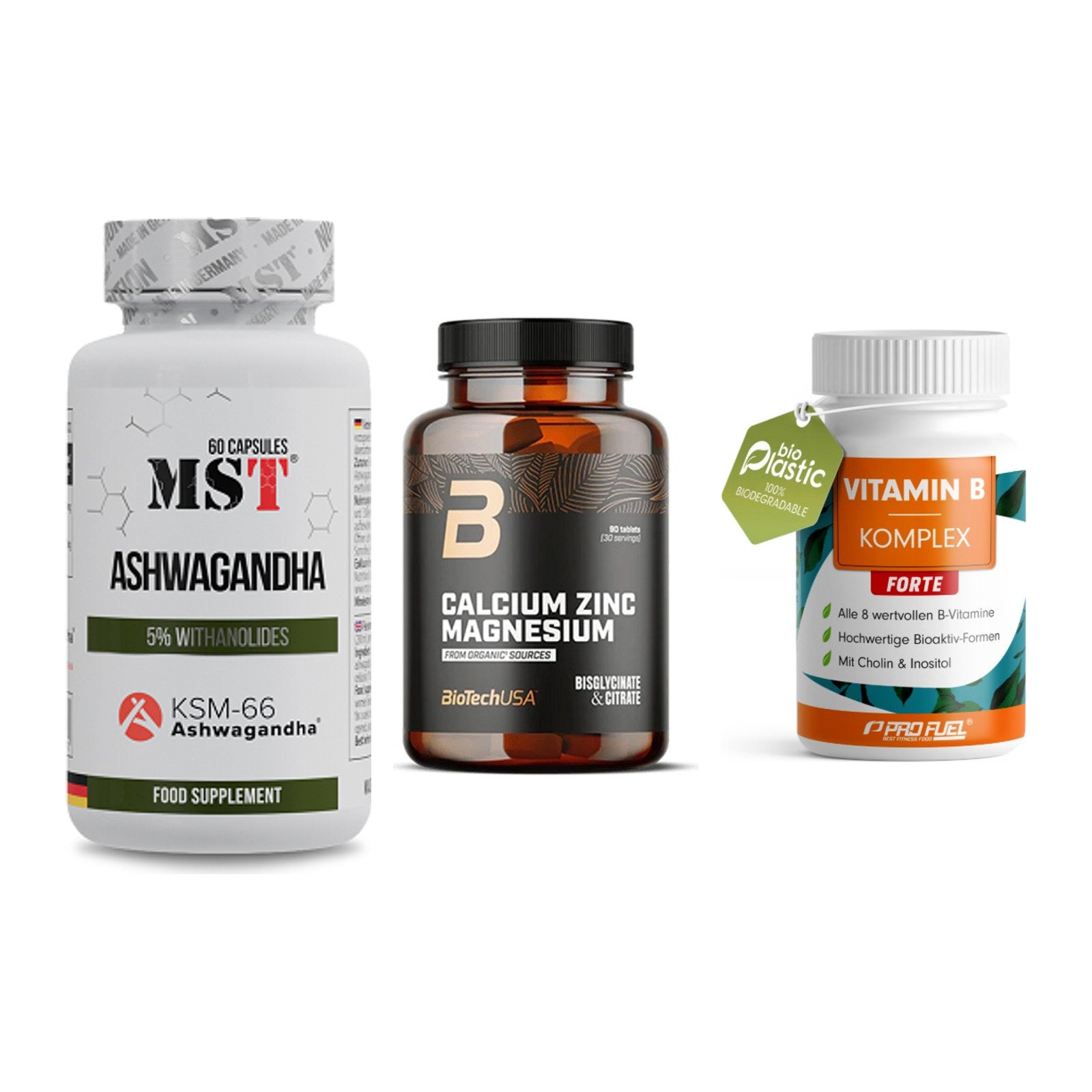 Stress & Balance: MST Ashwagandha + BioTech Calcium + ProFuel Vitamin – alle enthaltenen Artikel