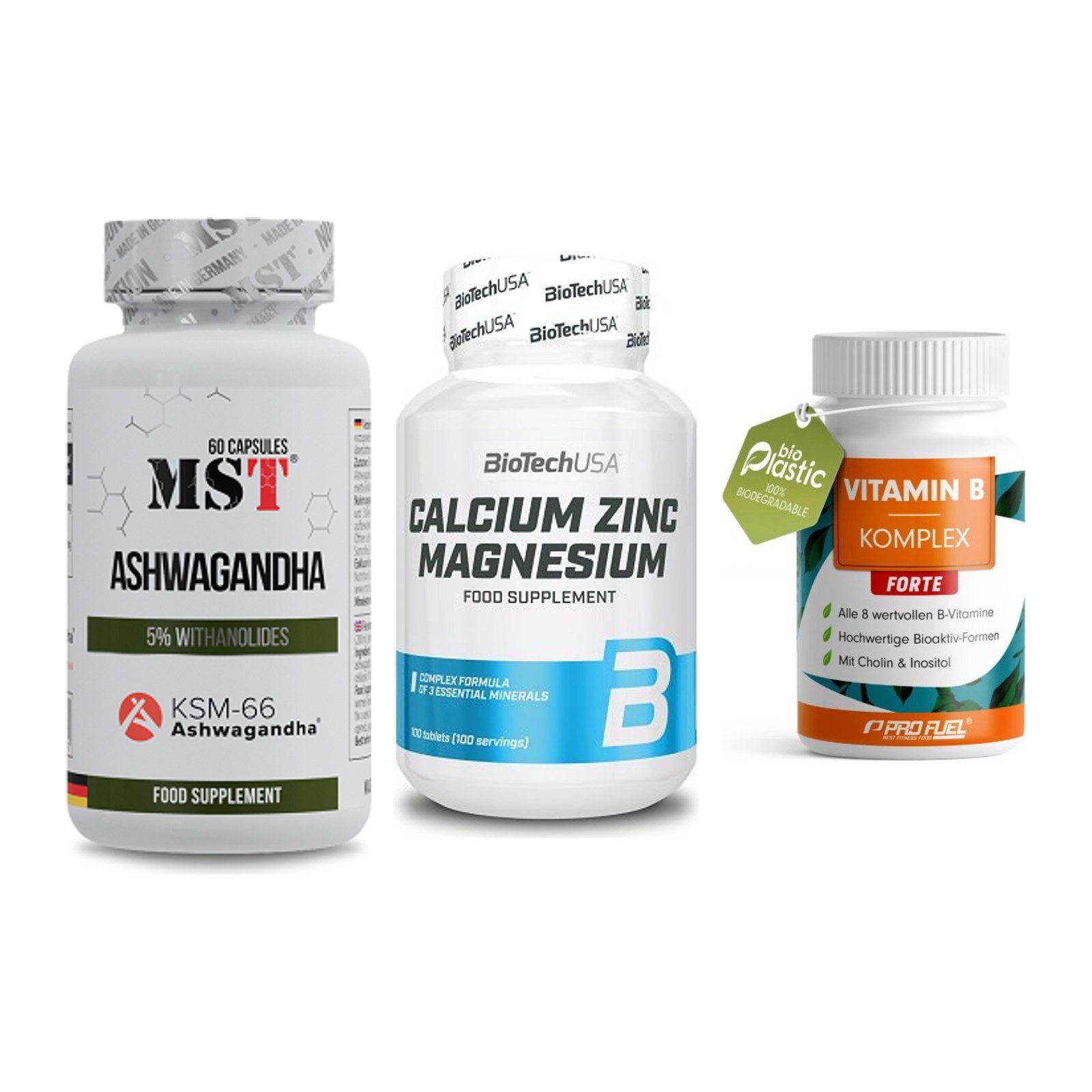 Stress & Balance: MST Ashwagandha + BioTech Calcium + ProFuel Vitamin – alle enthaltenen Artikel