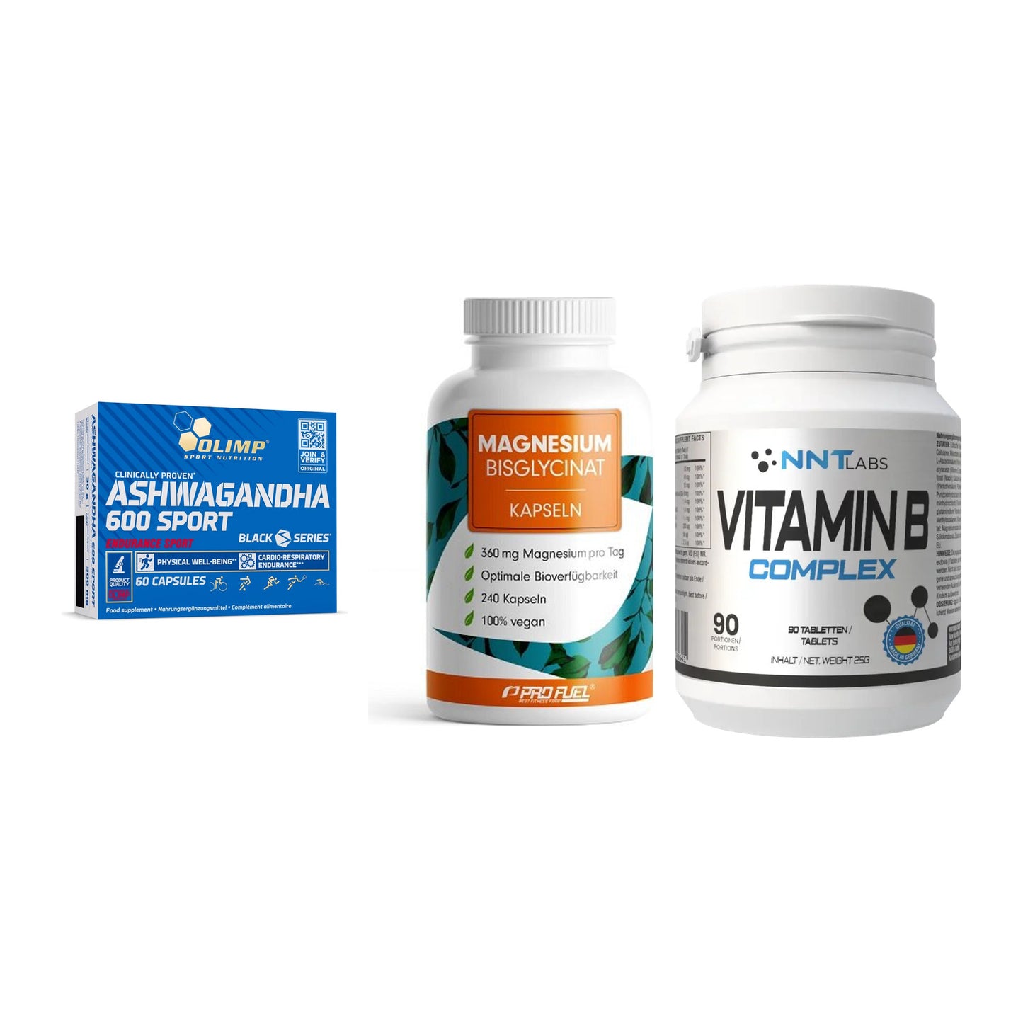 Stress & Balance: Olimp Ashwagand + ProFuel Magnesi + NNT Vitamin B – alle enthaltenen Artikel