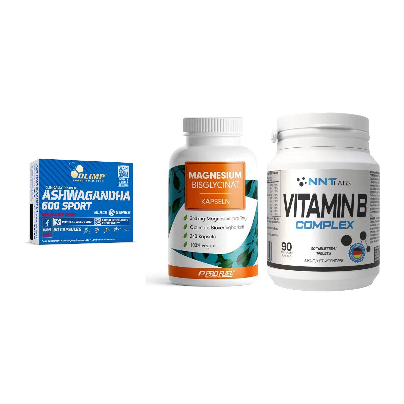 Stress & Balance: Olimp Ashwagand + ProFuel Magnesi + NNT Vitamin B – alle enthaltenen Artikel