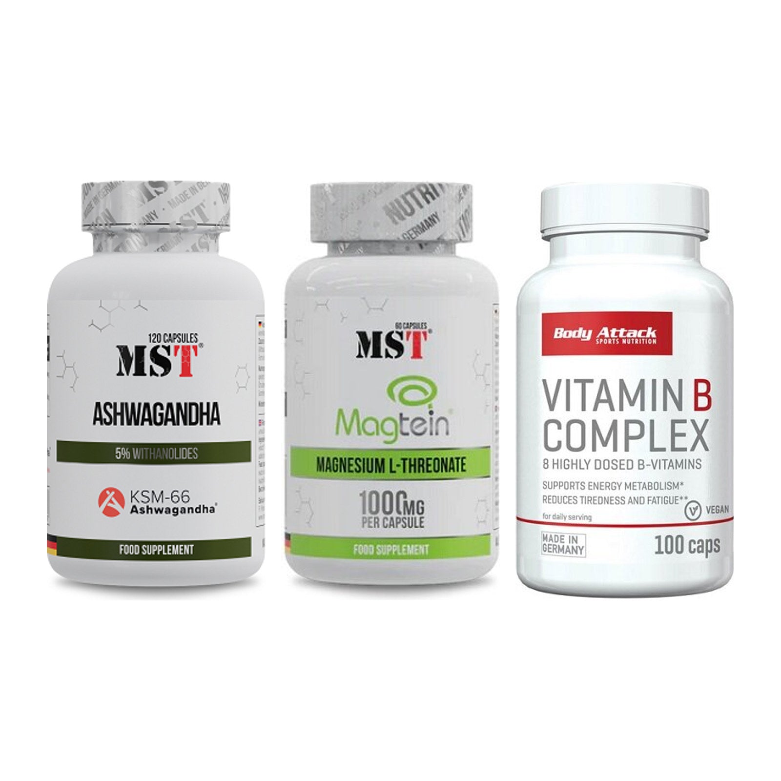 Stress & Balance: MST Ashwagandha + MST Magnesium + Body Attack – alle enthaltenen Artikel