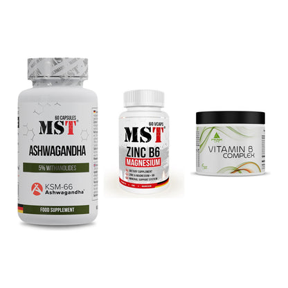 Stress & Balance: MST Ashwagandha + MST Zinc + Peak Vitamin B – alle enthaltenen Artikel