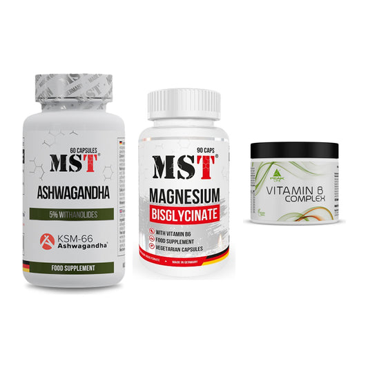 Stress & Balance: MST Ashwagandha + MST Magnesium + Peak Vitamin B – alle enthaltenen Artikel