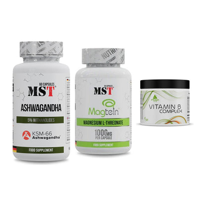 Stress & Balance: MST Ashwagandha + MST Magnesium + Peak Vitamin B – alle enthaltenen Artikel