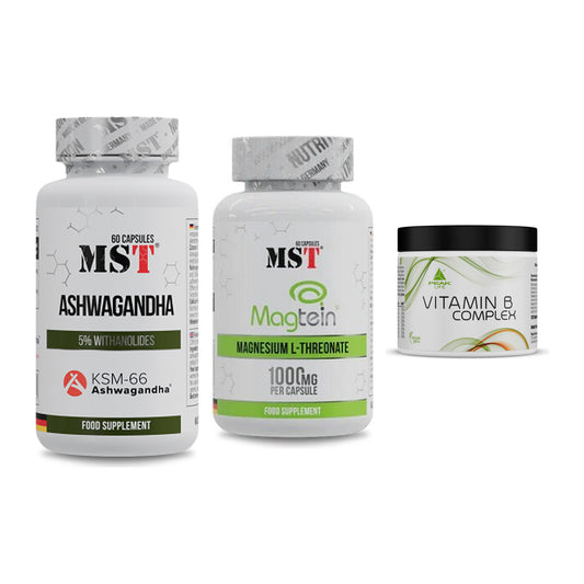 Stress & Balance: MST Ashwagandha + MST Magnesium + Peak Vitamin B – alle enthaltenen Artikel