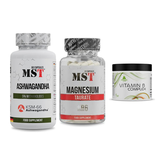 Stress & Balance: MST Ashwagandha + MST Magnesium + Peak Vitamin B – alle enthaltenen Artikel