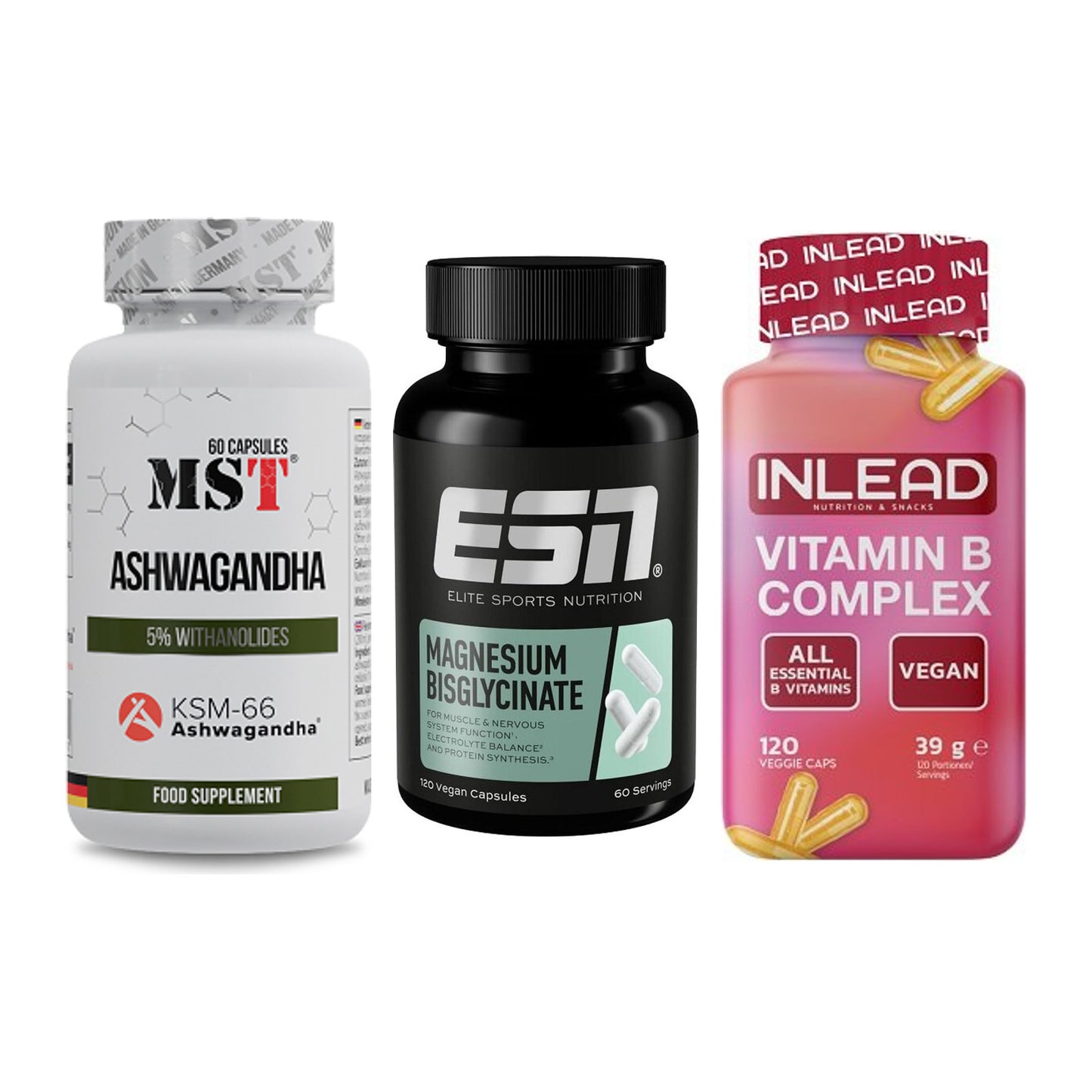 Stress & Balance: MST Ashwagandha + ESN Magnesium + INLEAD Vitamin – alle enthaltenen Artikel