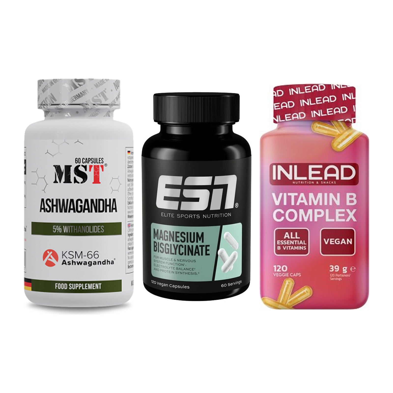 Stress & Balance: MST Ashwagandha + ESN Magnesium + INLEAD Vitamin – alle enthaltenen Artikel