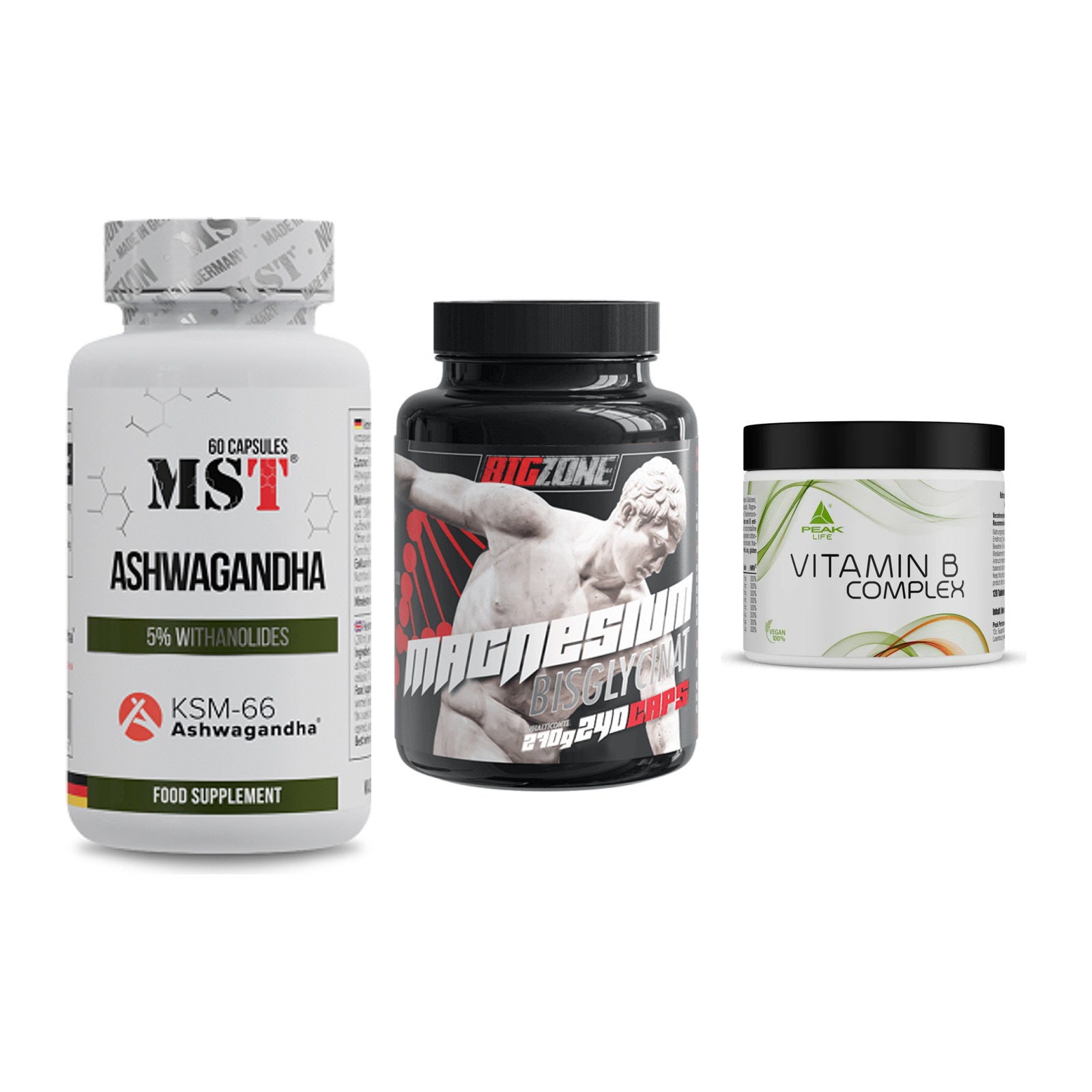 Stress & Balance: MST Ashwagandha + Big Zone + Peak Vitamin B – alle enthaltenen Artikel