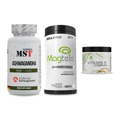Stress & Balance: MST Ashwagandha + Skill Nutrition + Peak Vitamin B – alle enthaltenen Artikel