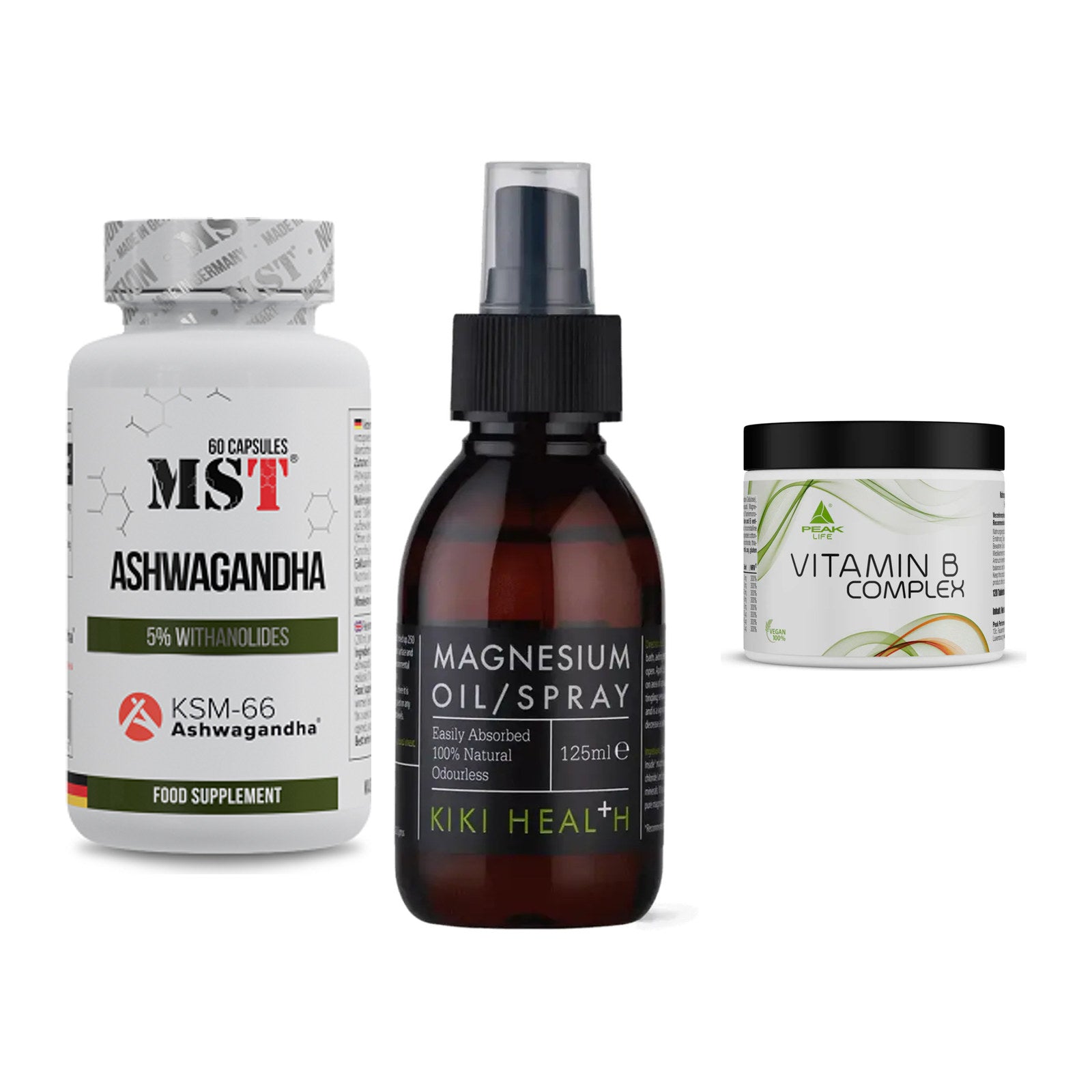 Stress & Balance: MST Ashwagandha + KIKI Health + Peak Vitamin B – alle enthaltenen Artikel