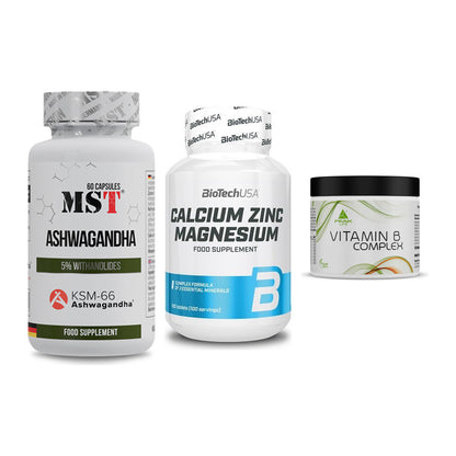 Stress & Balance: MST Ashwagandha + BioTech Calcium + Peak Vitamin B – alle enthaltenen Artikel
