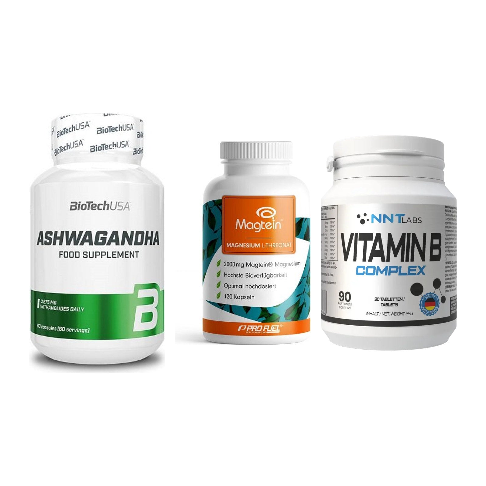Stress & Balance: BioTech Ashwaga + ProFuel Magnesi + NNT Vitamin B – alle enthaltenen Artikel