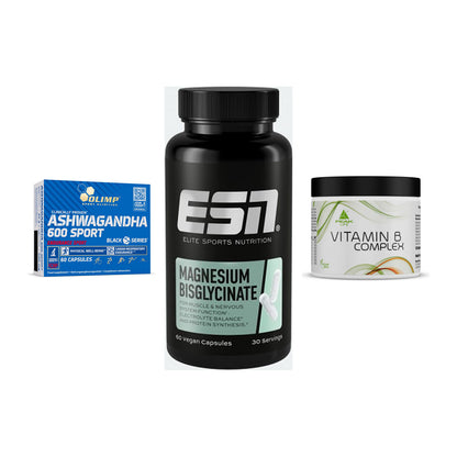 Stress & Balance: Olimp Ashwagand + ESN Magnesium + Peak Vitamin B – alle enthaltenen Artikel