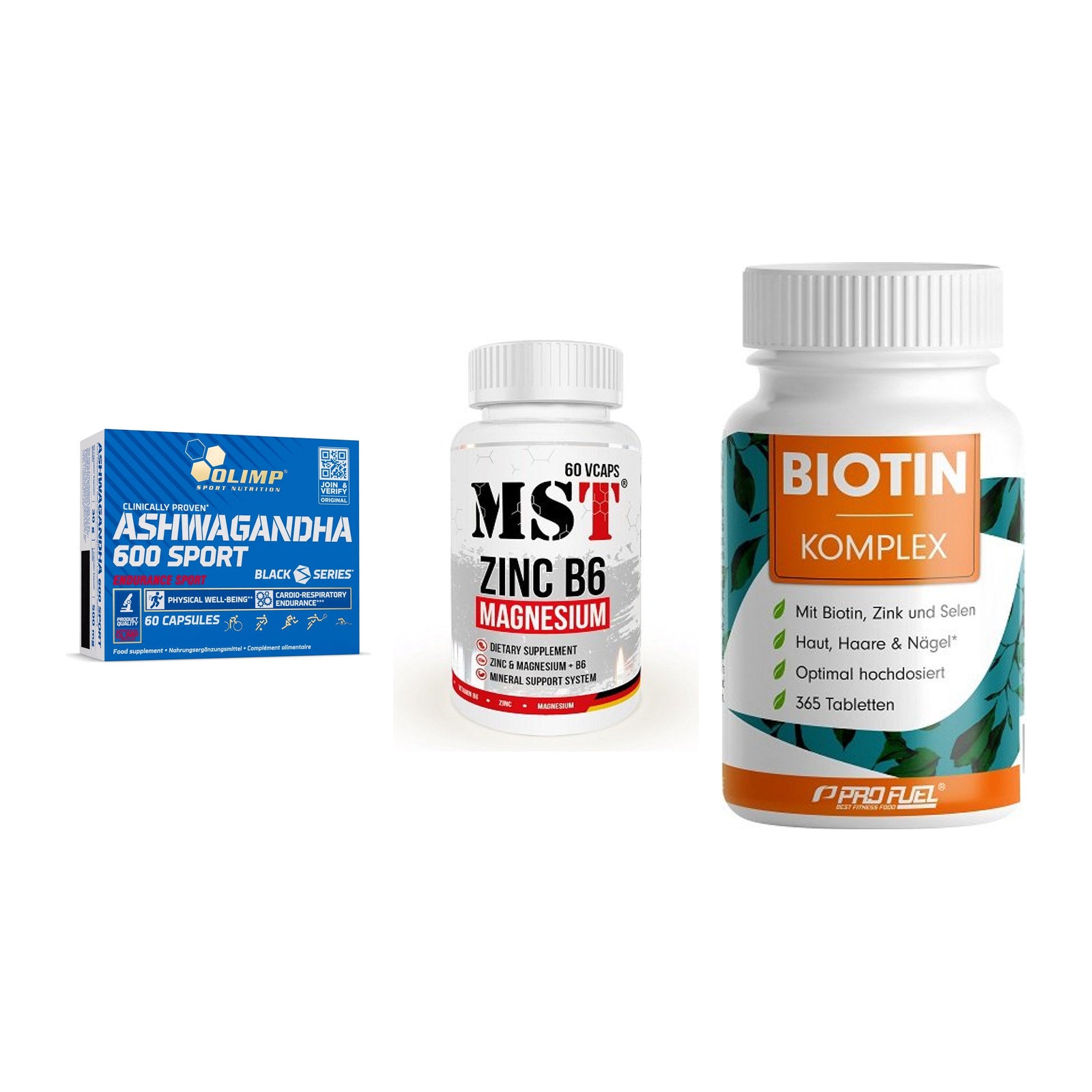 Stress & Balance: Olimp Ashwagand + MST Zinc + ProFuel BIOTIN – alle enthaltenen Artikel