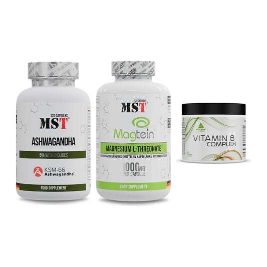 Stress & Balance: MST Ashwagandha + MST Magnesium + Peak Vitamin B – alle enthaltenen Artikel