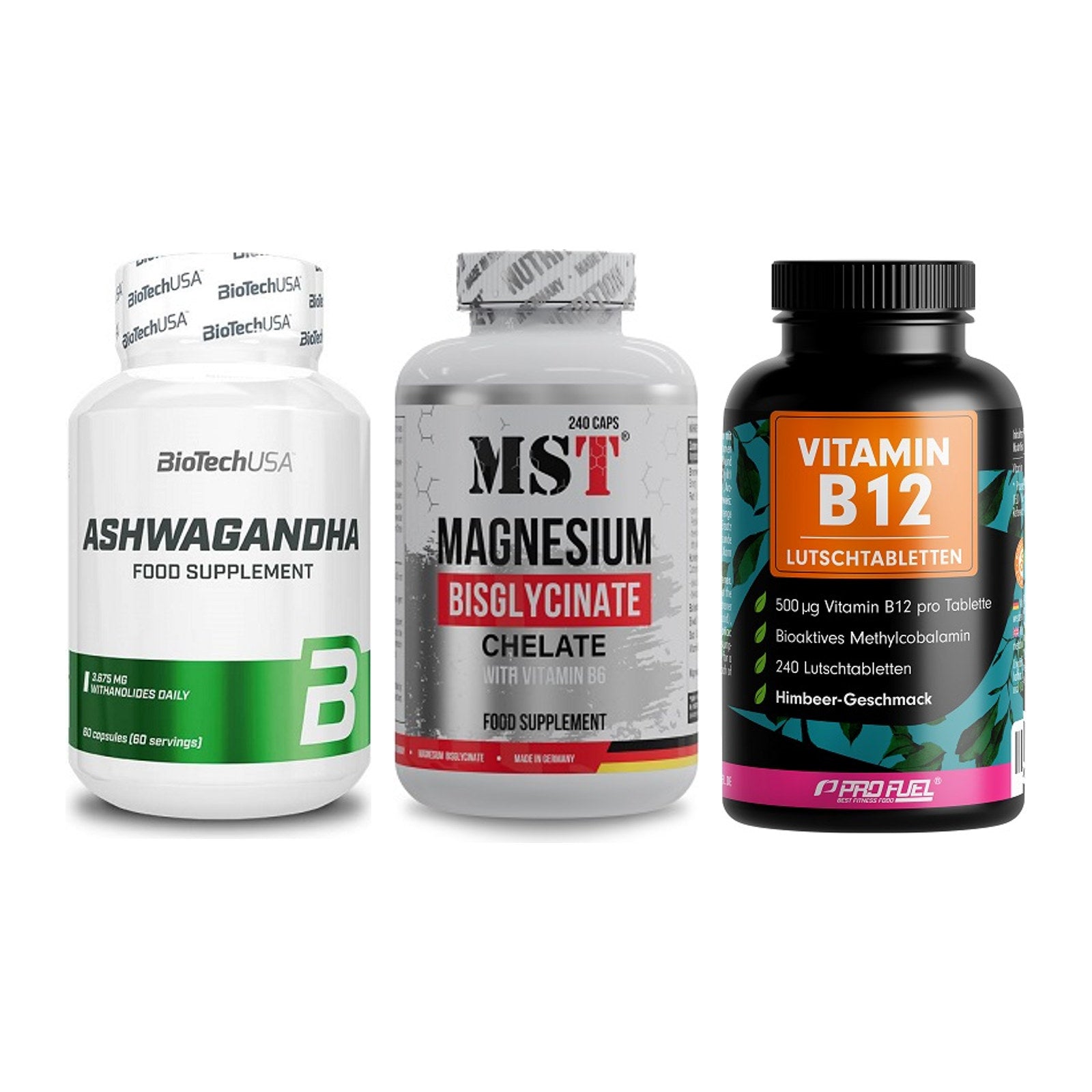Stress & Balance: BioTech Ashwaga + MST Magnesium + ProFuel Vitamin – alle enthaltenen Artikel