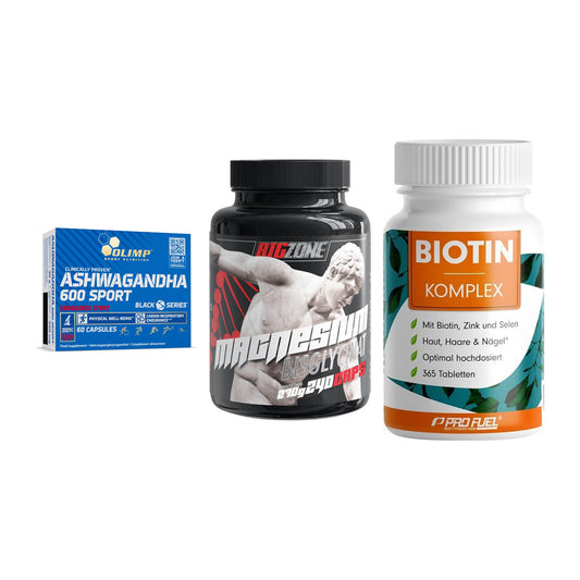 Stress & Balance: Olimp Ashwagand + Big Zone + ProFuel BIOTIN – alle enthaltenen Artikel