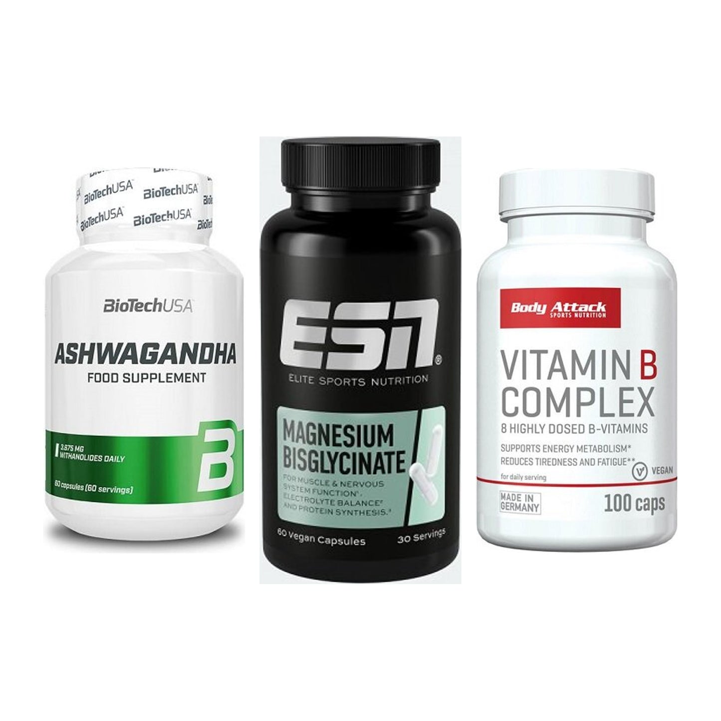 Stress & Balance: BioTech Ashwaga + ESN Magnesium + Body Attack – alle enthaltenen Artikel